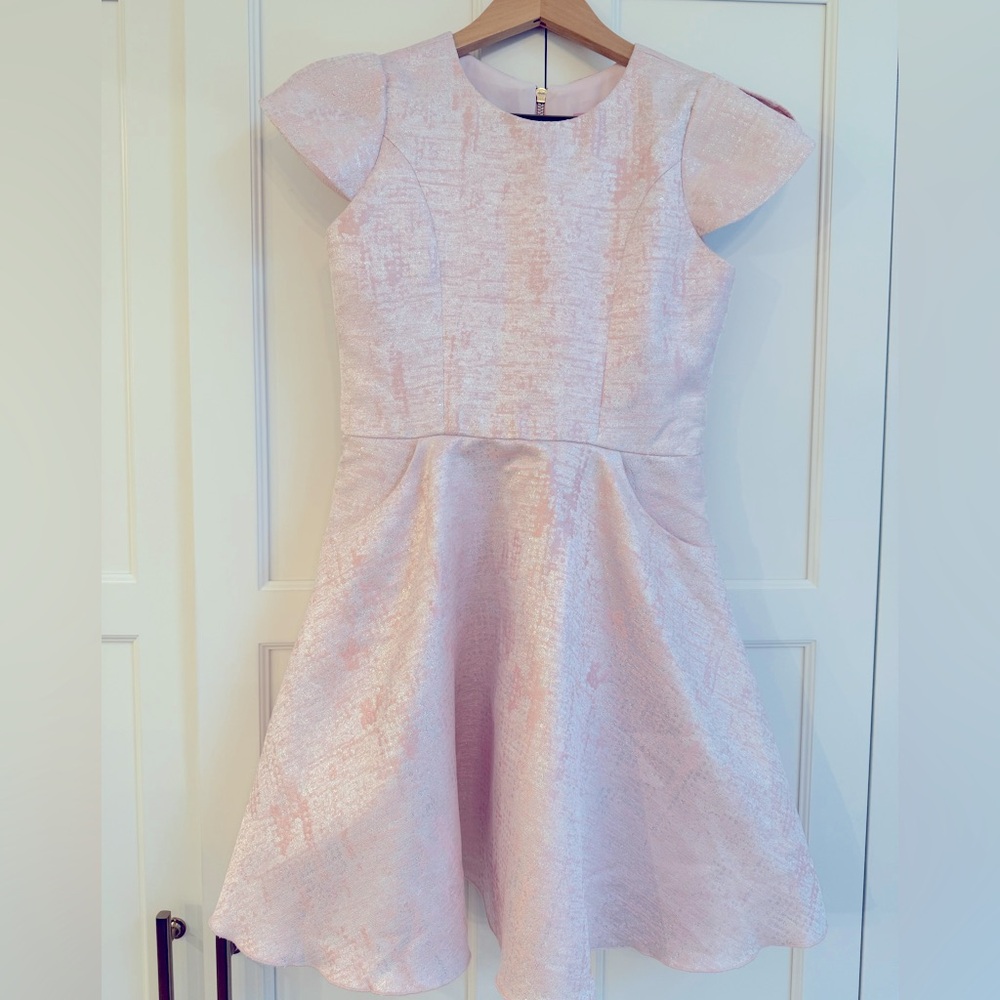 Zoe LTD skater Pink Metalic dress. Size 14